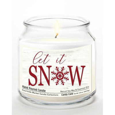 Bougie « Let it Snow » en pot en verre de 400 g avec couvercle en métal argenté brossé
