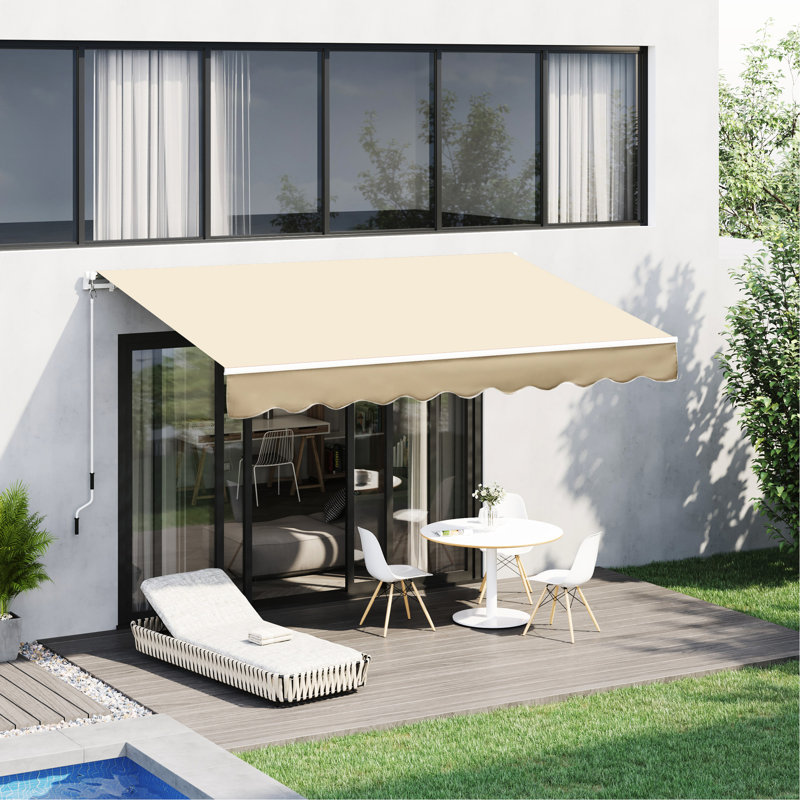 Auvent de terrasse beige 10 pi x 8 pi, abri de soleil pour terrasse avec tissu aquatique, manivelle manuelle, pour balcon, cour, parasol et terrasse en aluminium, cour