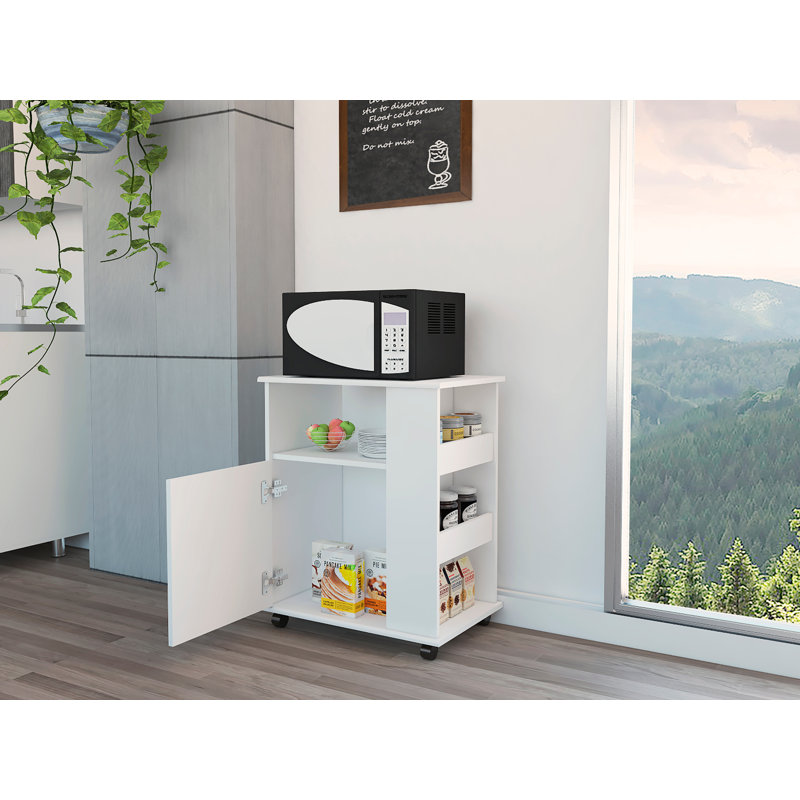 Armoire pour micro-ondes, porte simple, trois tablettes latérales - blanc, Blanc