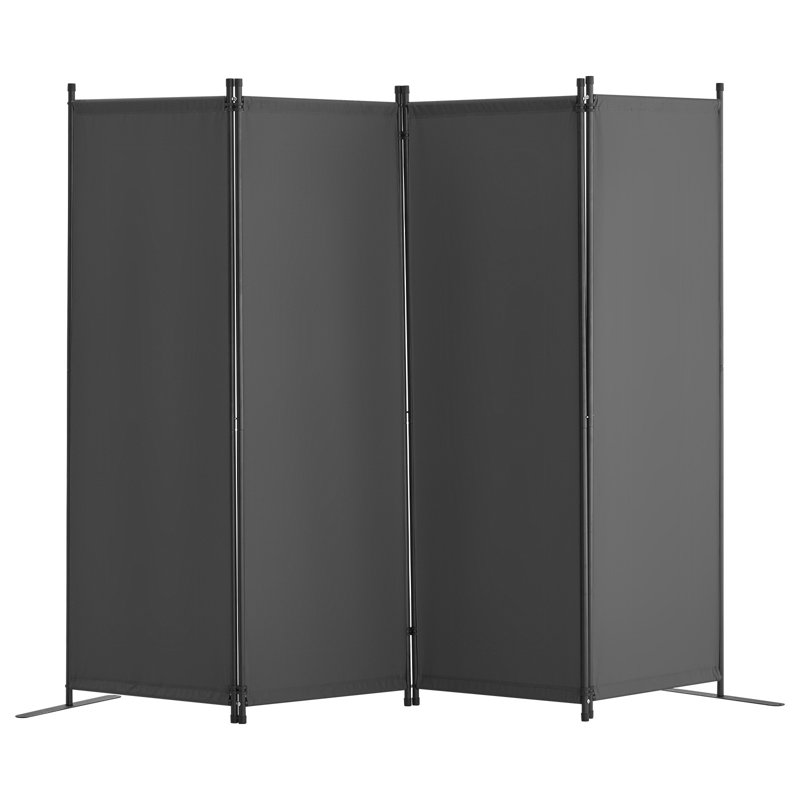 Paravent 4 panneaux pliable, écran d'intimité en tissu, autoportant, gris