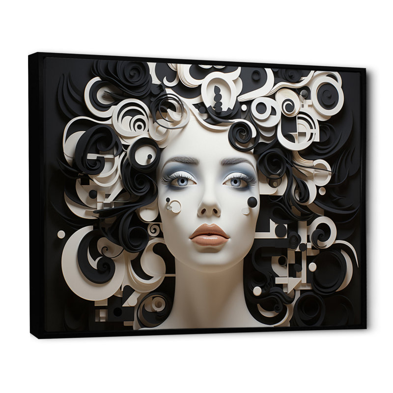 «Black White Opt Transcendent Portrait», reproduction sur toile, H 16 po x l 32 po x P 1 po, Cadre flottant noir