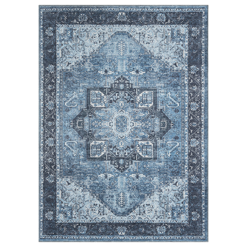 Lancaster Washable Blue Area Rug, Rectangle 7'10" x 9'10"