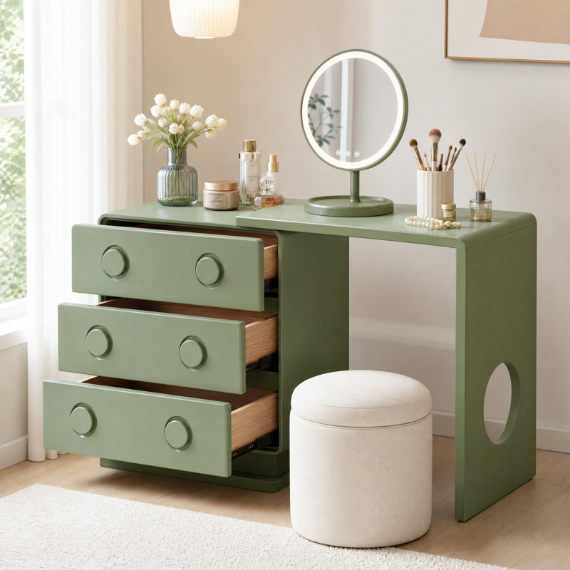 Meuble-lavabo de 57 po avec commode à maquillage extensible 57 po et 3 tiroirs