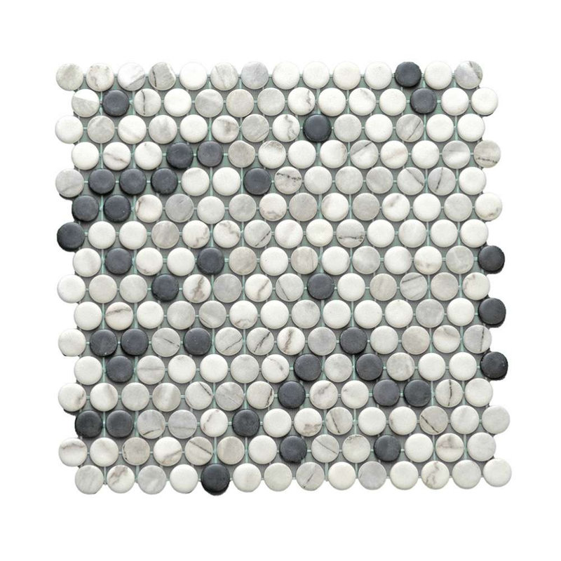 Eterna Penny 12"x12" Recycled Glass Mosaic Tile, Black/White