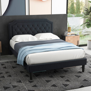 Onua Upholstered Platform Bed With Tufted Headboard and Wooden Frame (Queen Size)