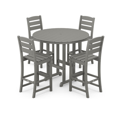 Lakeside 5-Piece Round Farmhouse Side Chair Bar Set by POLYWOOD