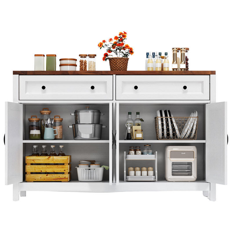 55.1''W Modern Sideboard Buffet, Credenza Storage Cabinets, Adjustable Shelves, Rustic Brown