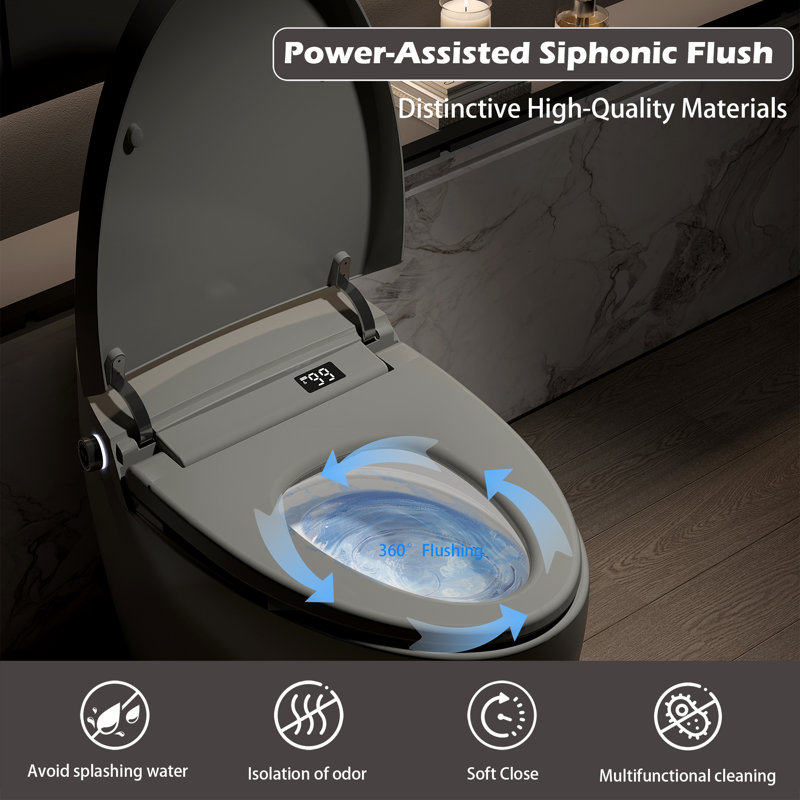 Toilettes à bidet automatique, porcelaine grise brute de 12 pouces, maison compacte moderne