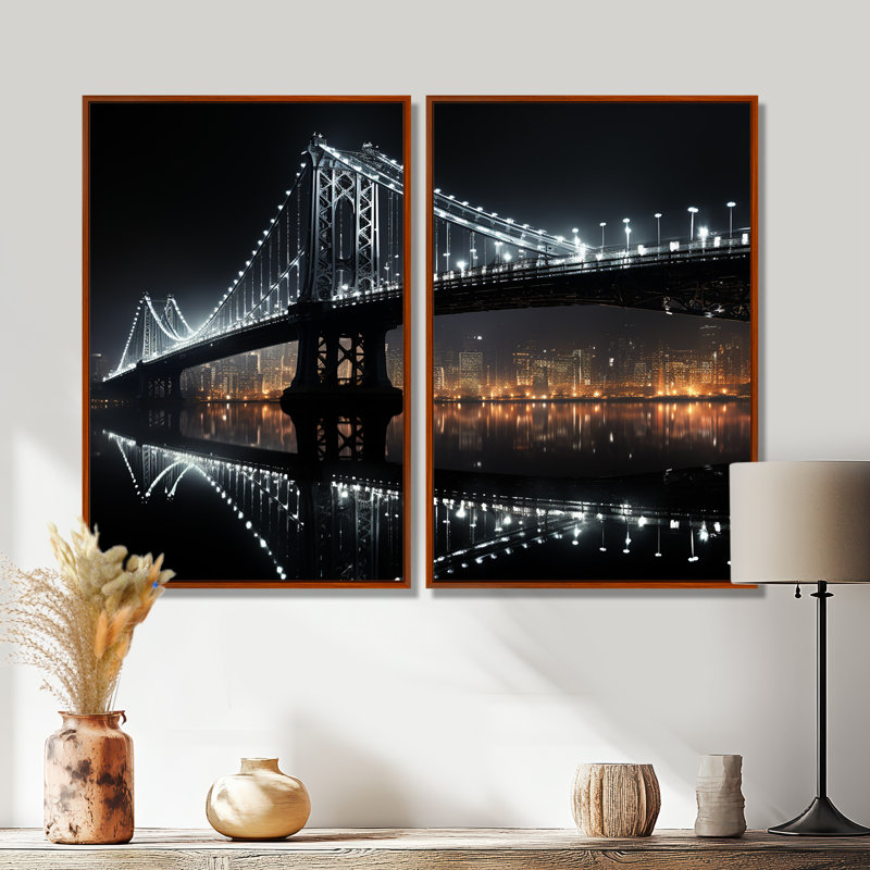 Ching - grands ponts, impressions sur toile, 36" H x 48" W, Impression encadrée flottante, Brown