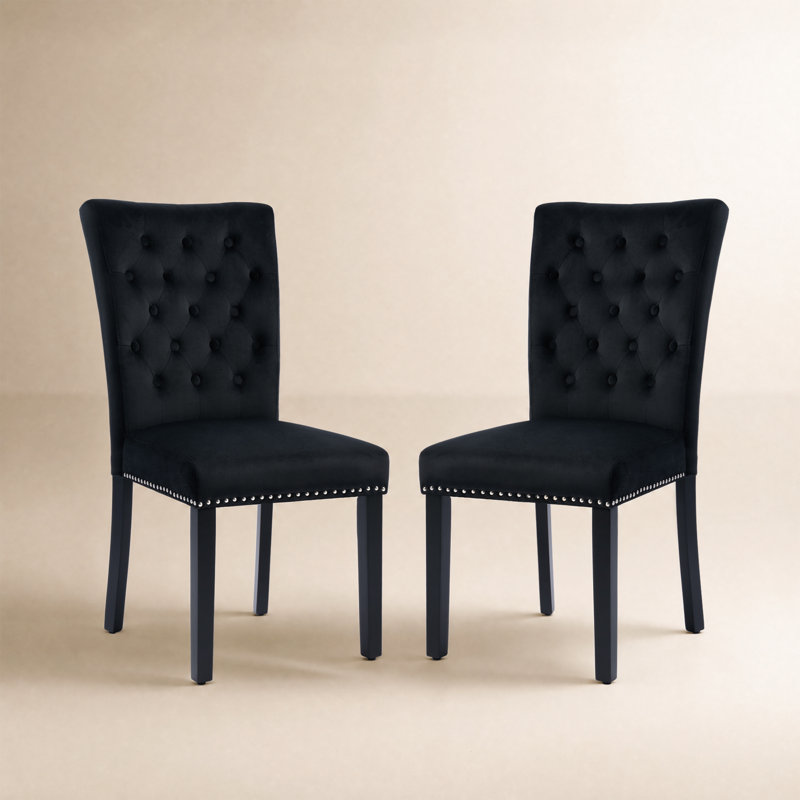 Amdan Tufted Velvet Modern Dining Chair, Black