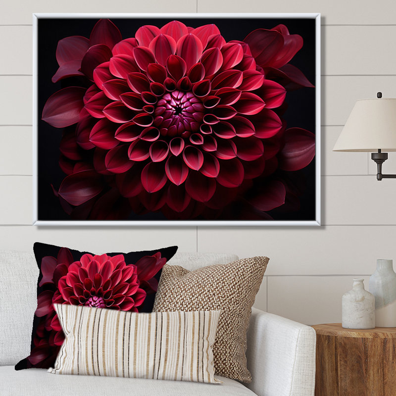 Majestic red dahlia - imprimé, Cadre flottant blanc, H 30 po x l 40 po x P 1,5 po