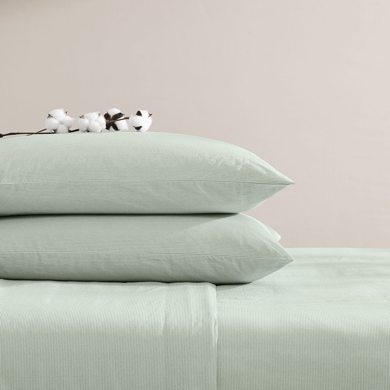 Tommy Bahama Printed Percale Cotton Sheet Set, Queen Sheet Set with 2 Pillowcases, Green Striped
