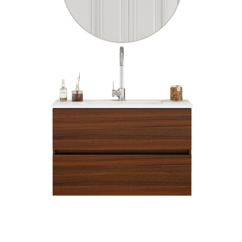 Modern Elegance 32-Inch Floating Bathroom Vanity, Walnut