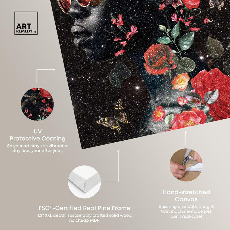 «Red Glam In Floral and Sparkle Canvas Glam Women» par Art Remedy, Toile tendue, H 24 po x l 16 po
