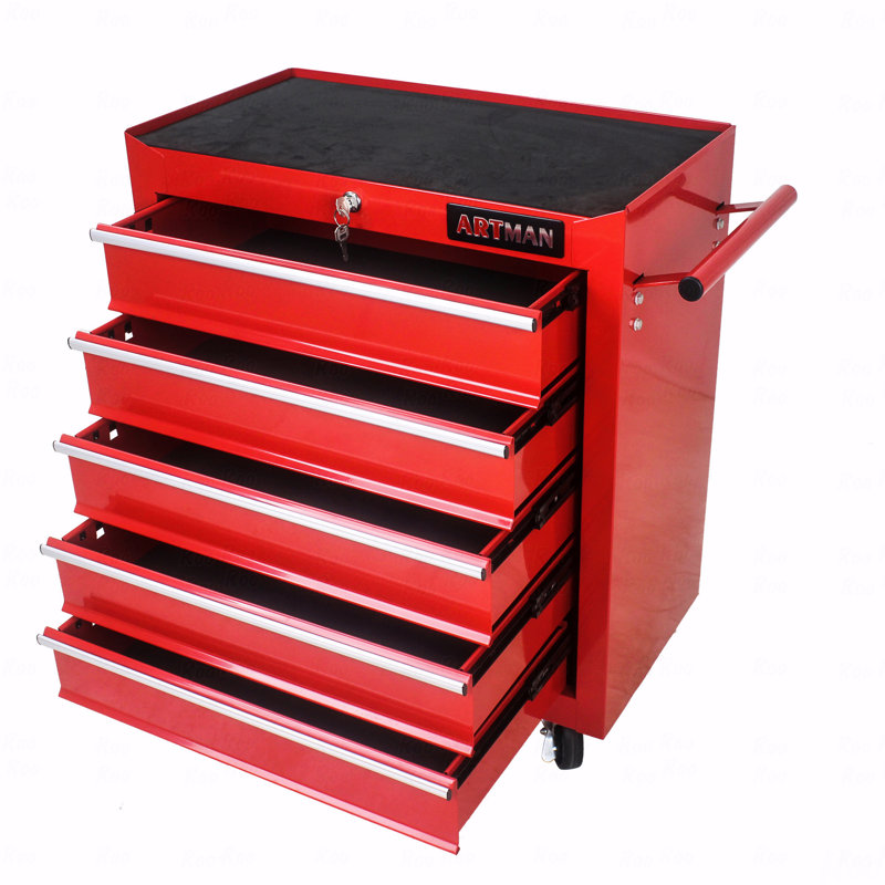 Armoire à outils à 5 tiroirs, armoire à outils pour le rangement de garage avec 4 roues et système de verrouillage (catégorie d'armoire à outils)