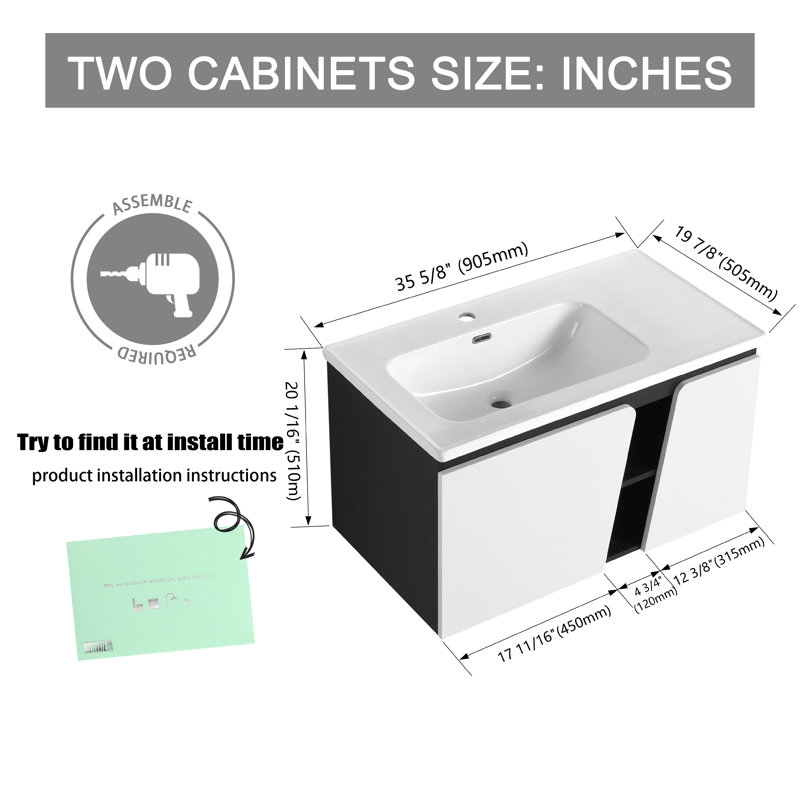Haidyn 83.3 " W Wall Mounted 2 Double Vanity Bathroom Vanity With Ceramic Top