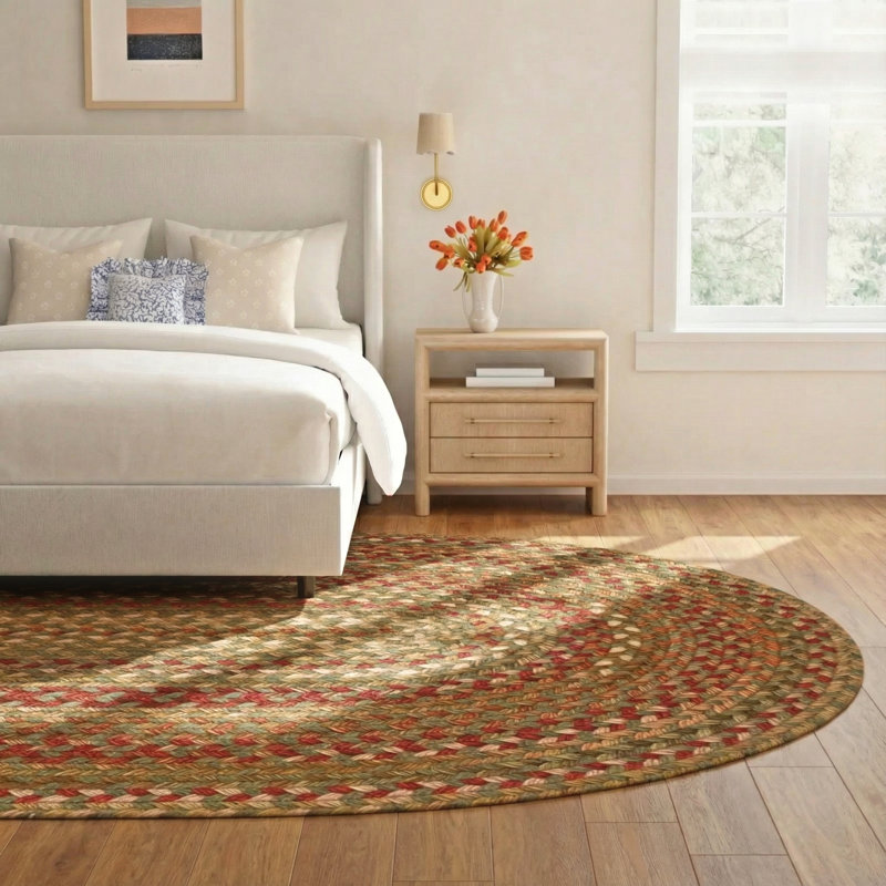 Michal Gladys Braided Striped Red/Brown/Green Area Rug, Oval 9' 2" x 13' 2"