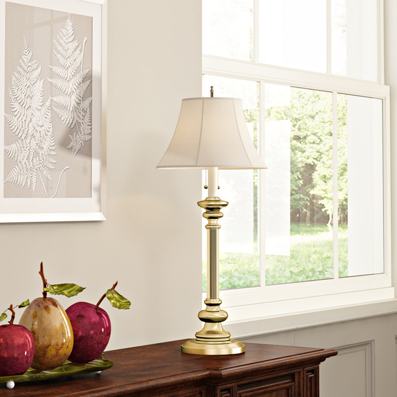 Ashton Metal Table Lamp, Antique Brass and Beige Shade
