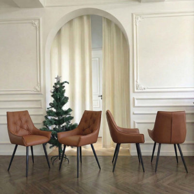 Ensemble de 4 chaises de salle à manger, chaise de salle à manger en similicuir, chaises de cuisine en métal avec texture en filet et pieds sablés, chaise rembourrée à dossier plat (ensemble de 4)