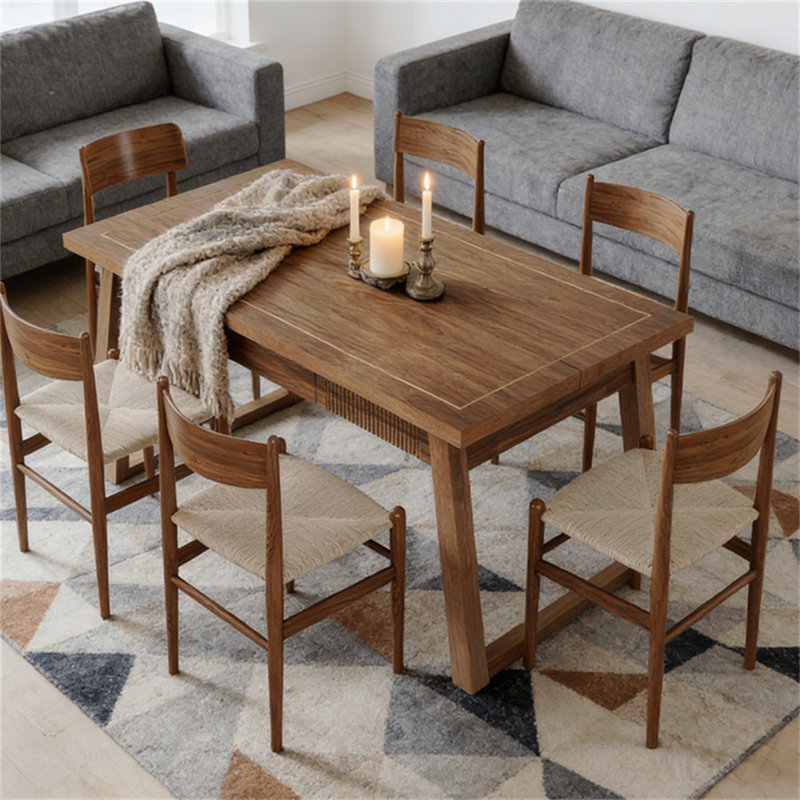 Rectangular Dining Table With Drawer & Solid Wood Legs (Just 1pcs Dining Table)