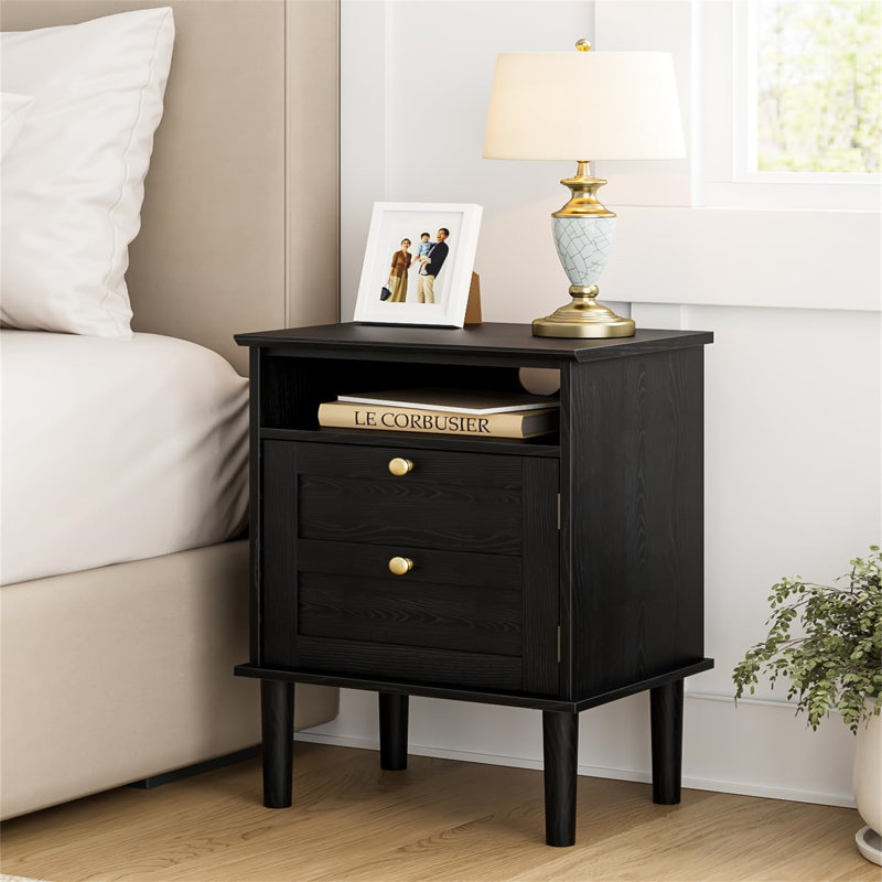 29cm W Manufactured Wood Bedside Table, Black