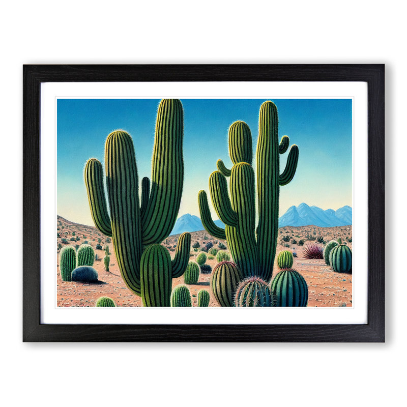 Desert Cactus - Single Picture Frame Print, Black, 46cm H x 64cm W x 2cm D