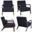 Fauteuil Mid-Century moderne en velours côtelé, structure en bois d'hévéa massif, coussin lombaire amovible-2124300466