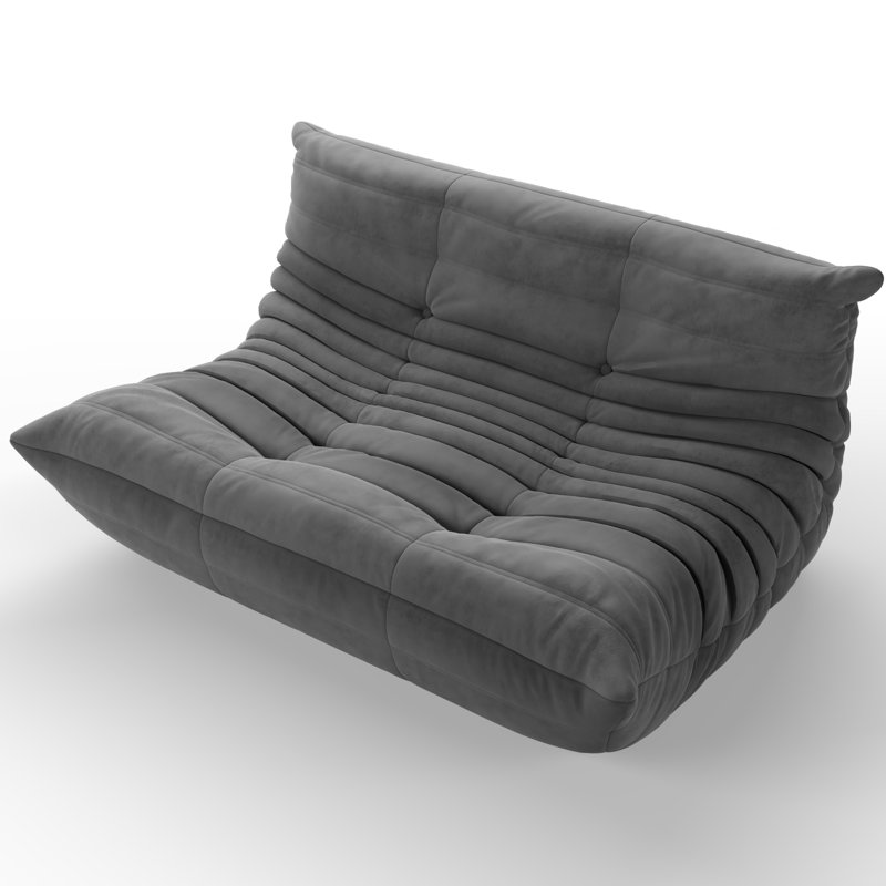 Armless 3-Seat Togo Three Seater Large Bean Bag Sofa, Dark Gray Microfiber/Microsuede, 28" H x 51.9" W x 40" D
