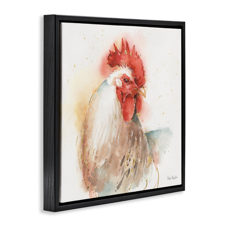 Poule avec aquarelle, art mural par Lisa Audit, Cadre flottant noir de jais, H 18 po x l 18 po