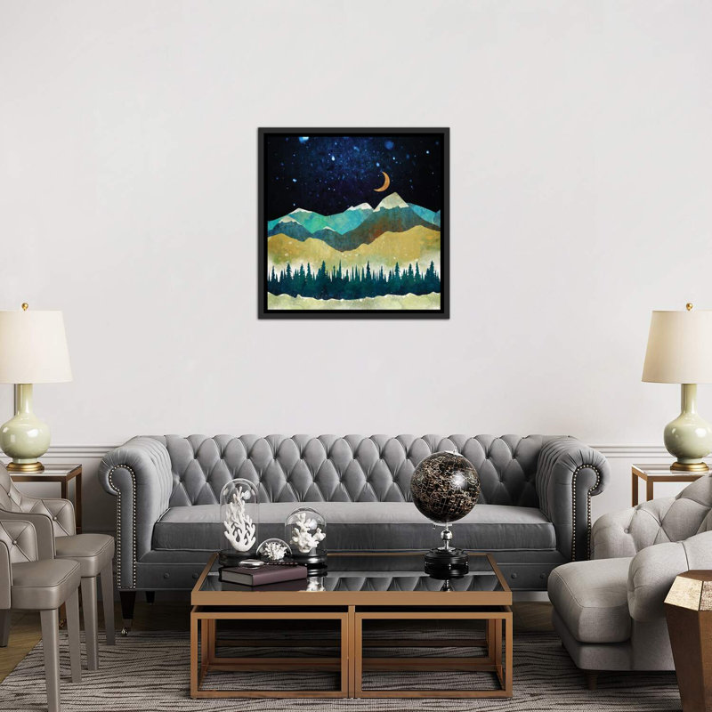 «Snow Night», reproduction sur toile, Cadre flottant noir patiné, H 37 po x l 37 po x P 1,5 po