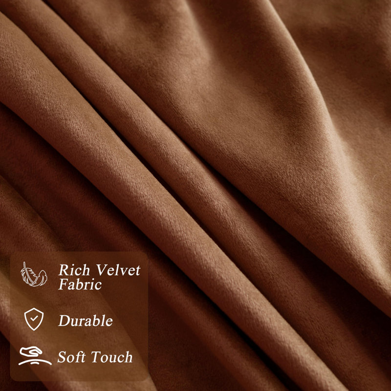 Dessy Velvet  Curtains 2 Panel Set Super Soft luxury Rod Pocket Back Tab Curtains, Gold Brown, 52" W x 96" L