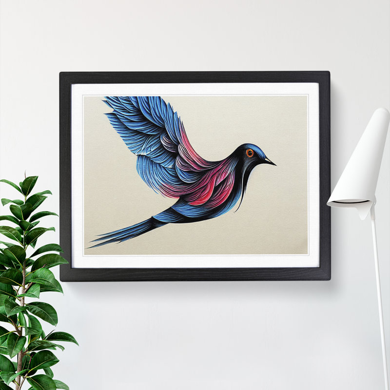 Luxurious Dove Bird Abstract - Single Picture Frame Print, 34cm H x 46cm W x 2cm D, Black