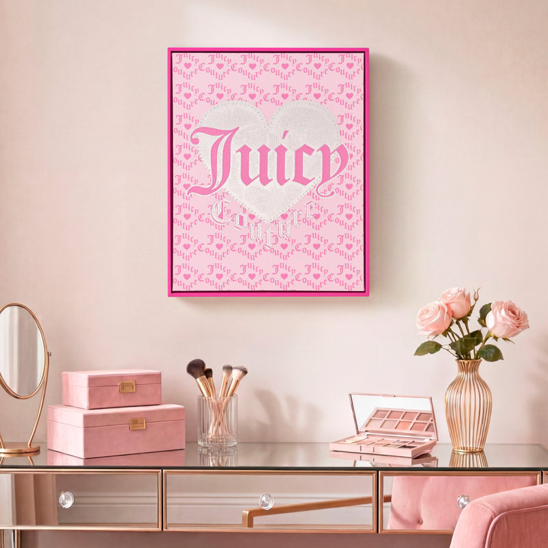 Tableau en boîte d'ombre Juicy Couture, 16" x 20", Coeurs gothiques roses