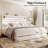 Queen White Bed Frame with 51" Tall Headboard, Integrated Reading Lights, and Rustic Wood Finish-892505382-889230906