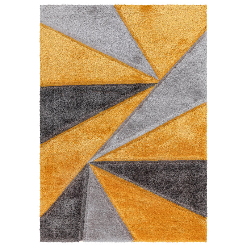Shaggy Geometric Rug – 100% Polyester Soft Pile Carpet, Colourfast, Water & Soil Repellent, Anti-Static Modern Living Room Rug