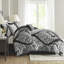 Ensemble de literie élégant en coton 7 pièces, motif damassé noir, grand