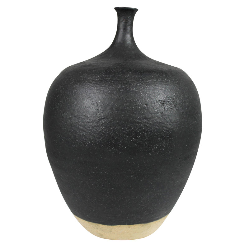 Thin Neck Vase, Ceramic , 12" H x 8.5" W x 8.5" D, Black