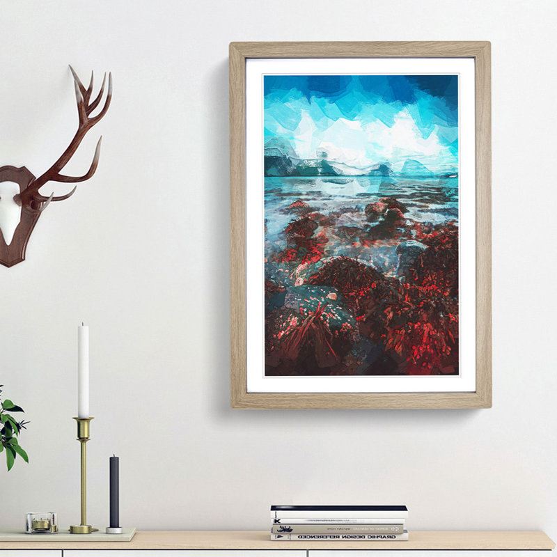 Hjorungavag in Norway in Abstract - Picture Frame Graphic Art Print, 36cm H x 27cm W x 2cm D, Oak Framed