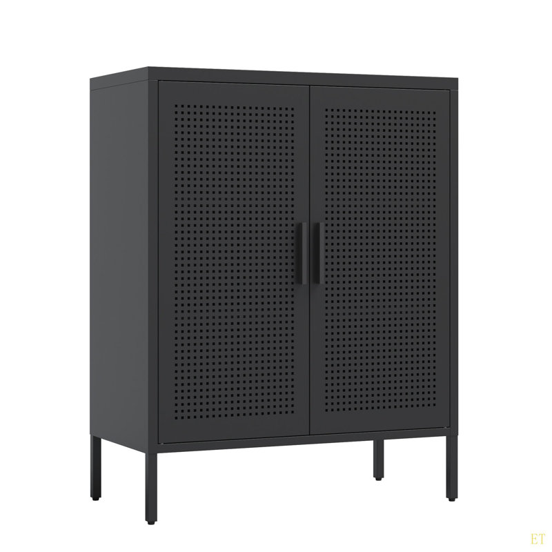 NO LOCK, Metal Storage Cabinet With 2 Doors And 2 Adjustable Shelves, Steel Storage Cabinet, Metal File Cabinet For Home Office School Gym