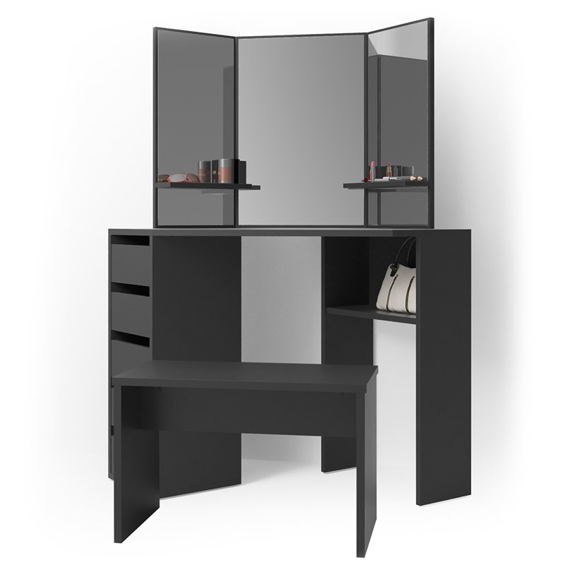 Russellville Dressing Table with Mirror, Black