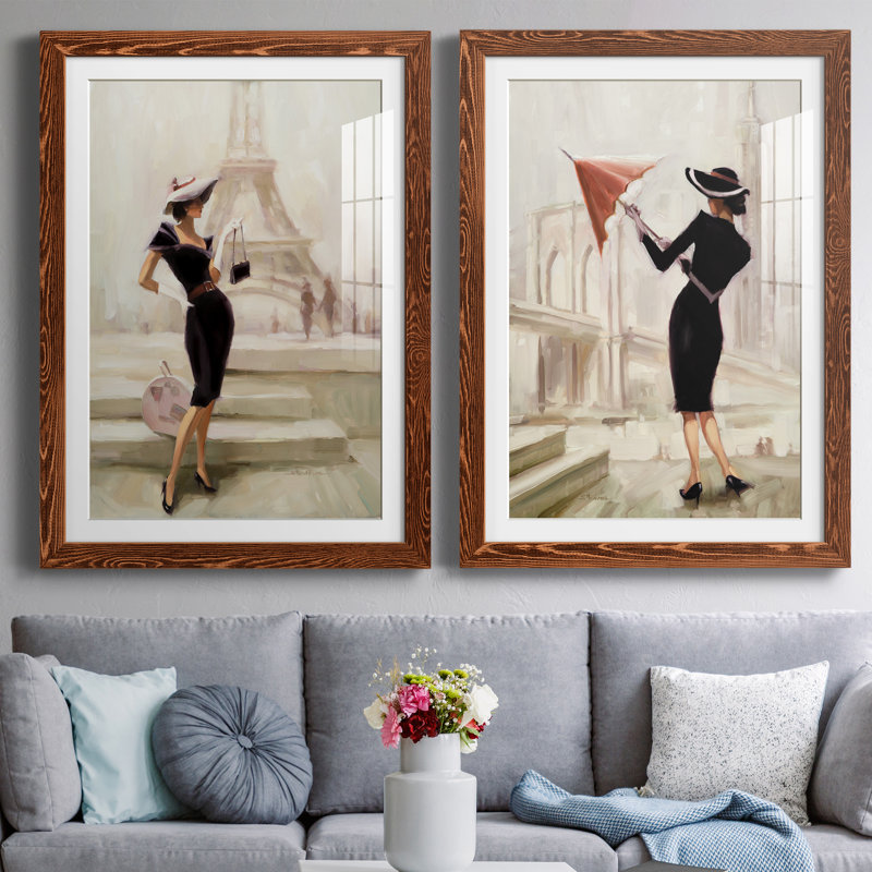 «Love, from Paris», ensemble de 2 peintures, Papier avec cadre érable, H 44 po x l 31 po x P 1 po