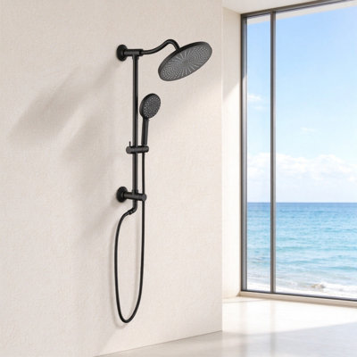 3-Spray Round Wall Bar Shower Kit with Hand Shower 1.8 GPM in Matte Black
