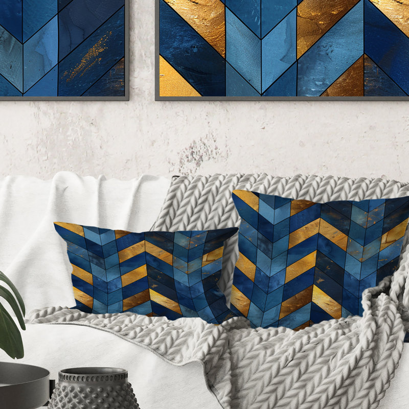 Motif de chevrons bleu et or II - Modern, null