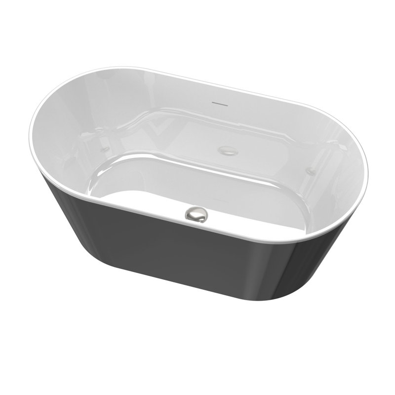 Baignoire de trempage autoportante 60 po en acrylique noir brillant avec drain en laiton 60 po