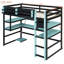 Lit mezzanine simple en bois avec bureau intégré et système de rangement multiple-396552930