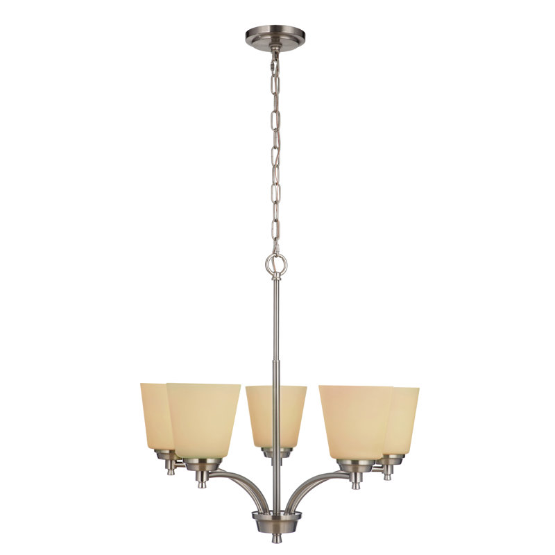 Lustre classique/traditionnel ombré 5 lumières Yancey, Martelée transparente, Nickel poli brossé