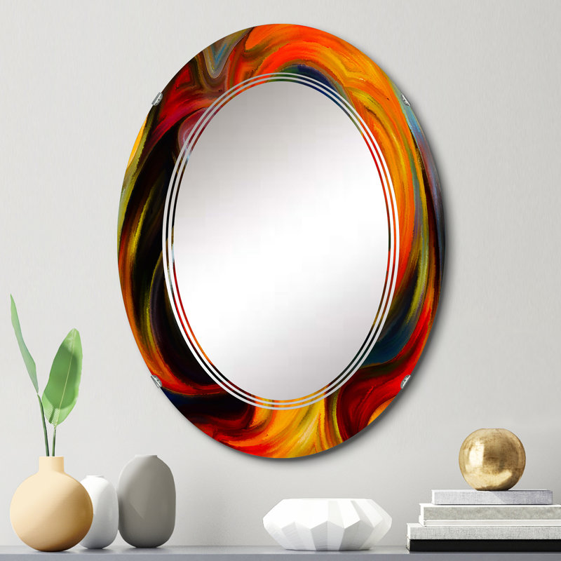 Rouge, jaune, orange, reflets intérieurs - miroir mural moderne ovale, 30 po x 20 po