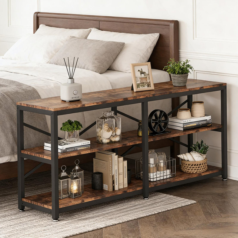 Canapé rustique de style campagnard, table de vestibule à 3 niveaux, console, meuble télé, bibliothèque