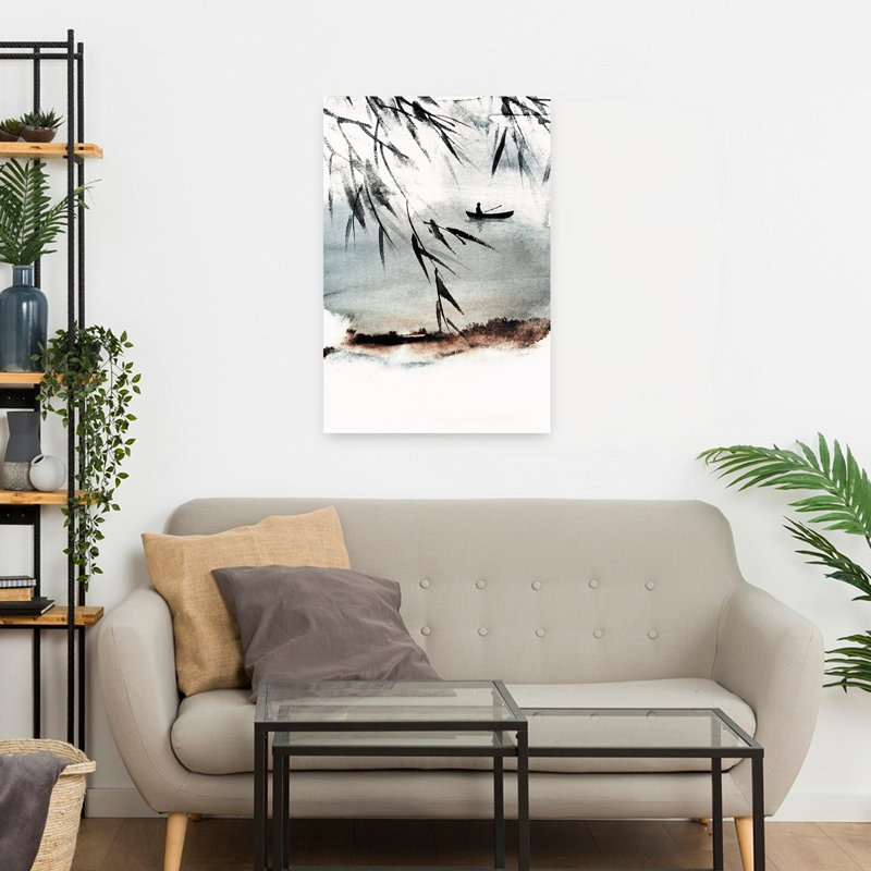 Contemporary Art Serene Traditional Tranquil Bamboo Landscape Nature Wall Art by Treechild - Wrapped Canvas Print