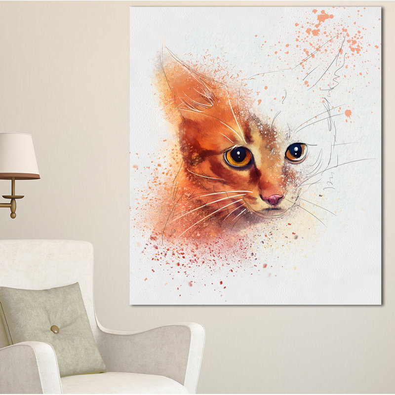 «Beautiful Brown Kitten Watercolor», reproduction d'art sur toile tendue, H 40 po x l 30 po x P 1 po